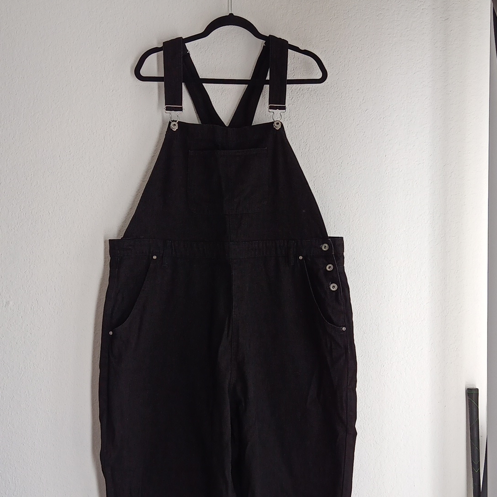 Black denim overalls